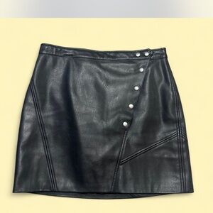 Blank NYC Black Leather Mini Skirt with Button Accents
